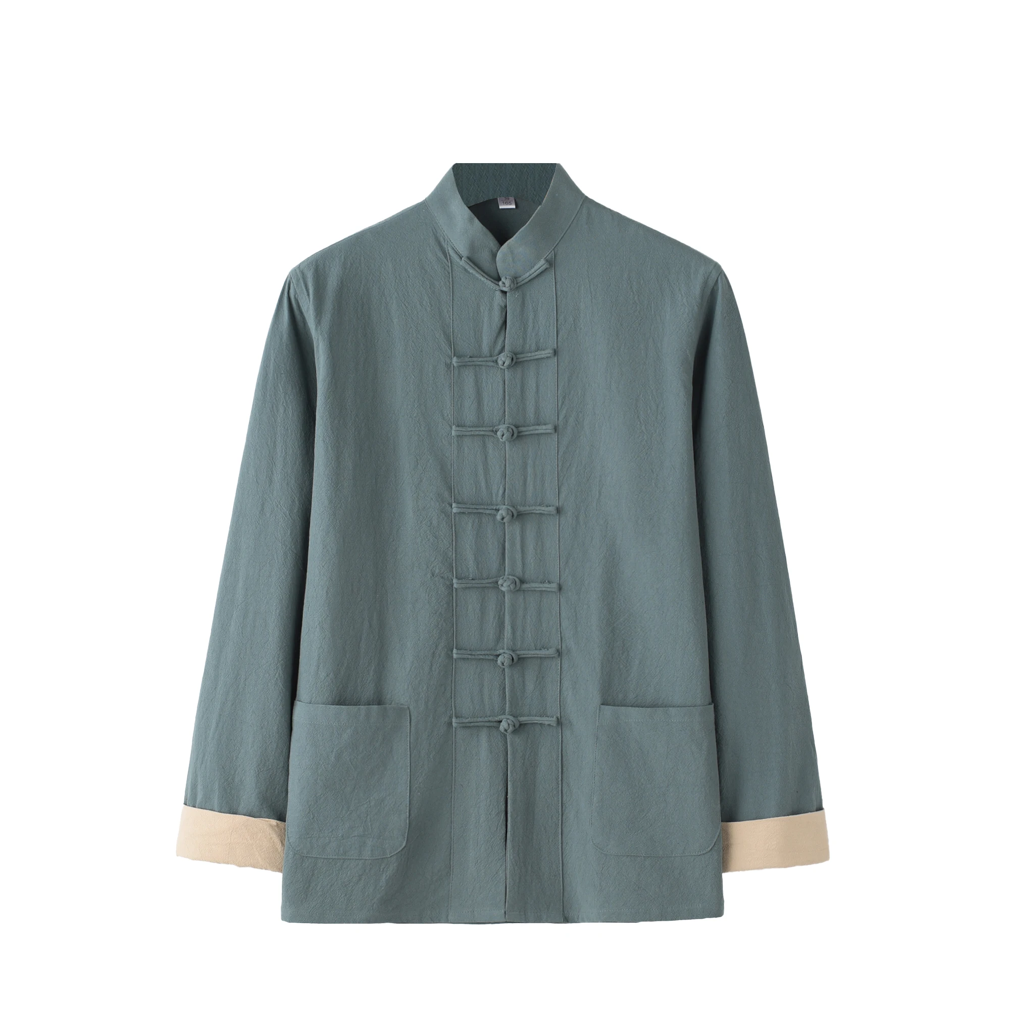 Мужская хлопковая рубашка с длинными рукавами и карманами цвета в ассортименте