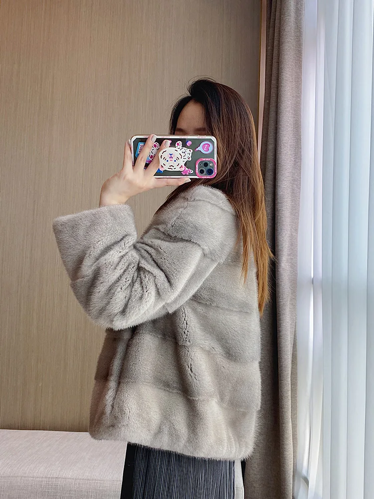 HDHOHR 2023 New Natural Mink Fur Coats Women High Quality Real Mink Fur Coats Outwear Park With Fur Female Warm Winter Jacket images - 6