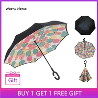 creative reverse opening double layer umbrella hand free umbrella freestand able super strong rain and sun protection maple leaf