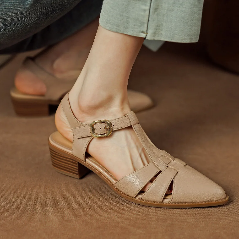 Женские босоножки из овечьей кожи с тонкими ремешками и Т-образным ремешком