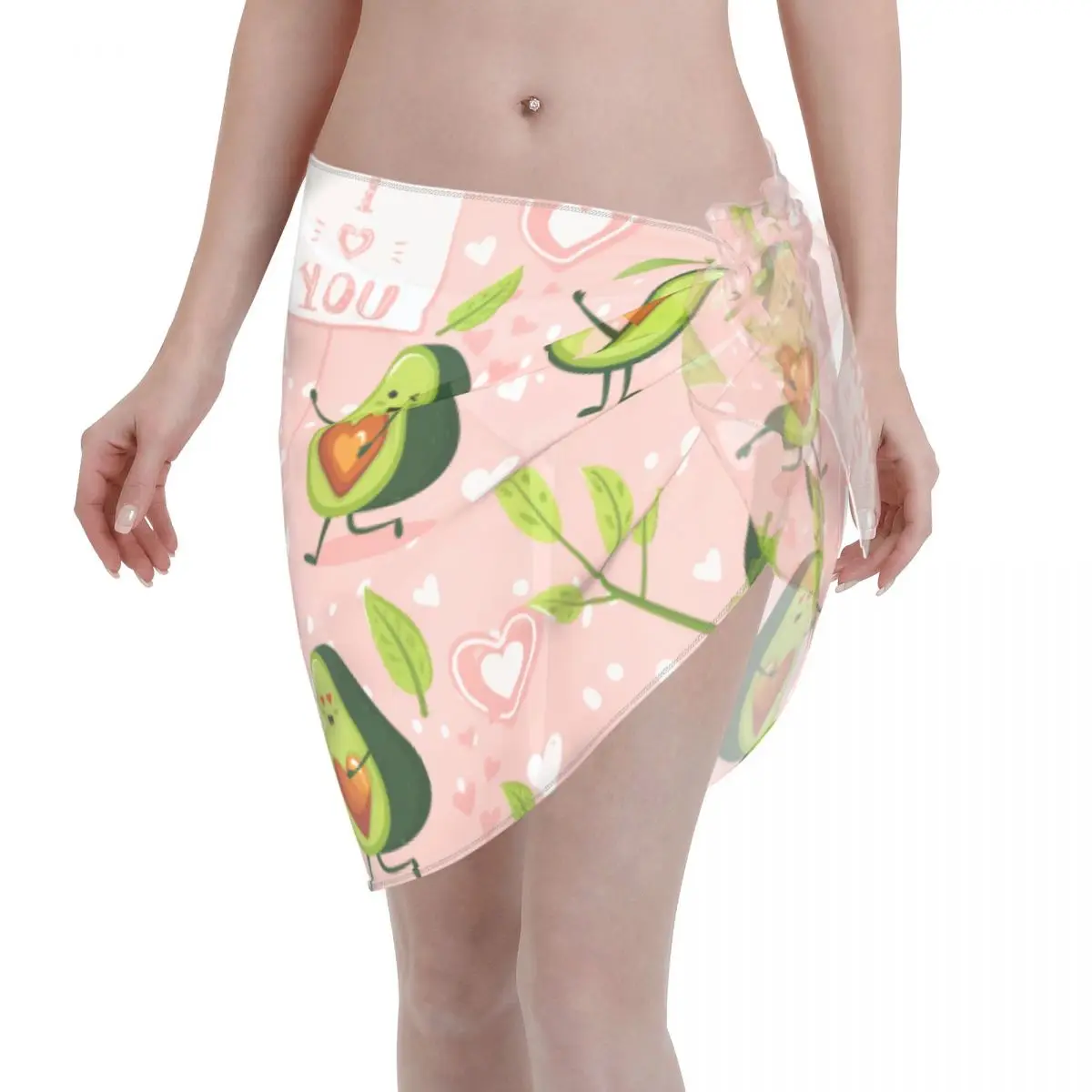 

Sexy Women Cartoon Avocado Love Couple Perspective Kaftan Sarong Beach Wear Avocados Lover Bikinis Cover-Ups Skirts Short Skirt