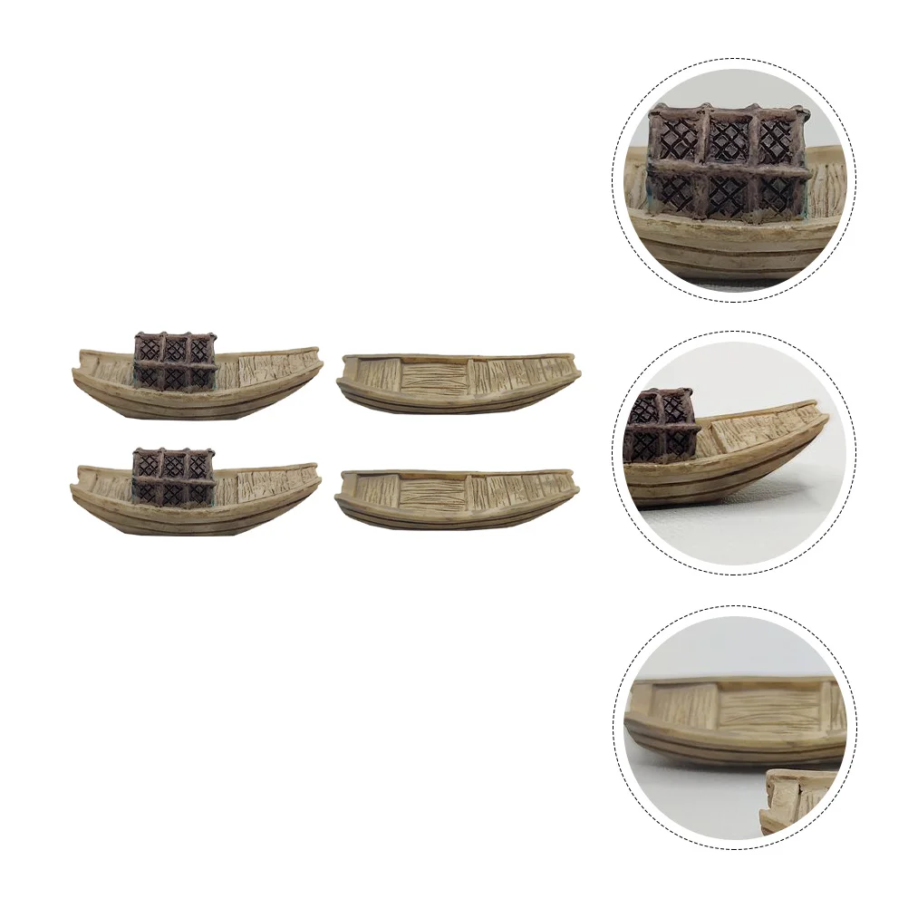 

4 Pcs Boat Figure Dollhouse Fish Aquarium Accessories Aquarium Ornament Bonsai Figurine Fish Tank Ornaments