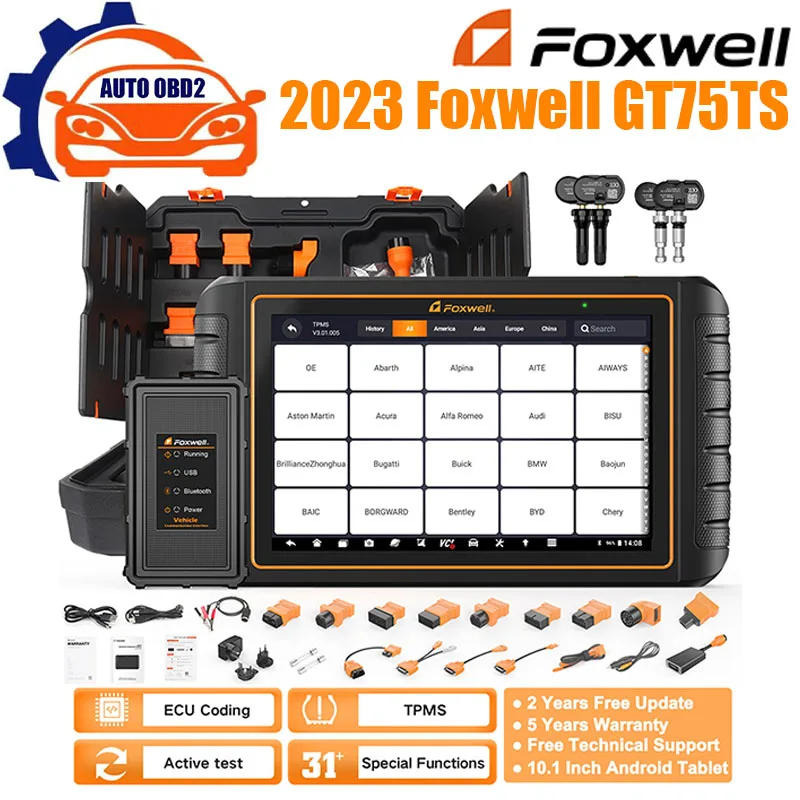 

2023 Foxwell GT75TS OBD2 Automotive Scanner ECU Coding TPMS Service 31 Reset Bidirectional OE-level OBDII Car Diagnostic Scanner