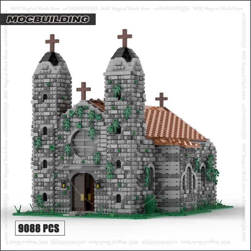 Средневековая церковь MOC строительные блоки деревенский город архитектура вид