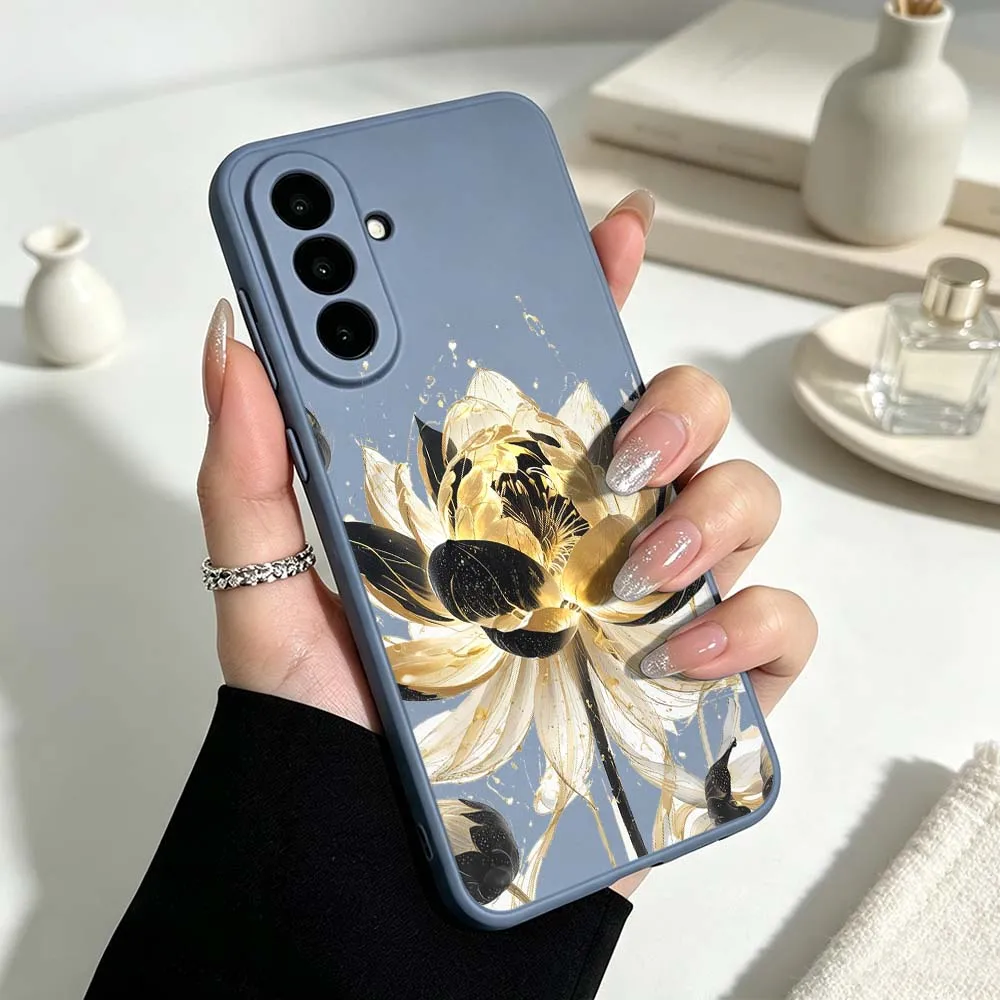 Фото Чехол для телефона с золотым узором в виде лотоса для Samsung Galaxy A71 A56 A55 A54 A53 A51 A17 A16 A07 A06, мягкий силиконовый чехол из жидкого силикона №5