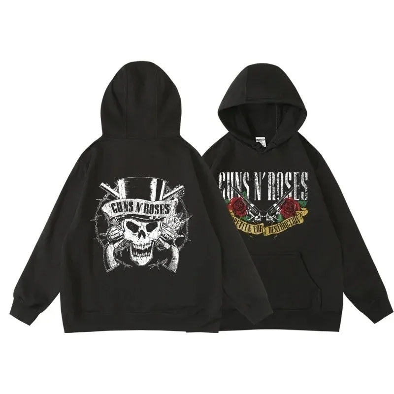 Толстовка С Капюшоном В Винтажном Стиле Guns N' Roses Group Design Принтом Роз Уличная