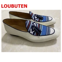 loubuten free shipping patchwork jacquard weave tassel loafers men casual shoes fashion mocasines handcrafted mens flats