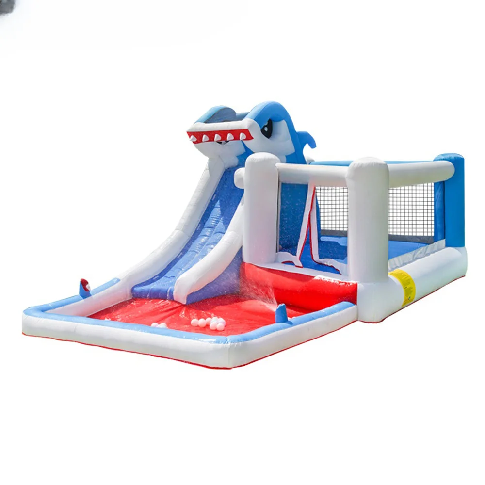 

Shark Inflatable Castle Slide Water Spray Slide Children's Large Naughty Castle Water Park Equipment Water Slide Bouncy Castle