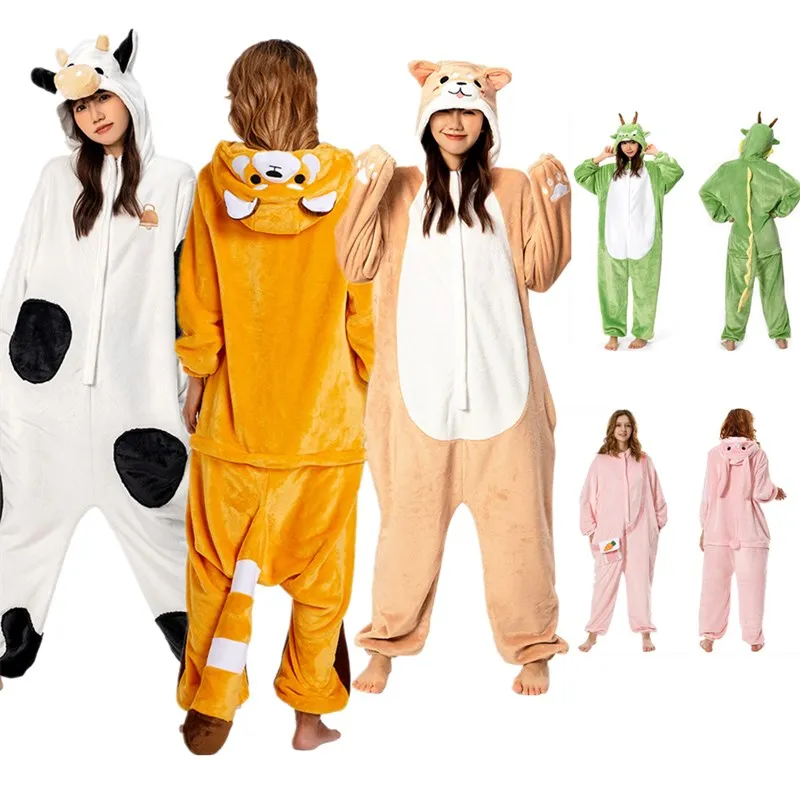 Пижама в виде розового кролика корова косплей фланелевая одежда для сна