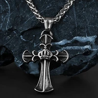 stainless steel crown cross necklace men and women fashion hip hop retro boutique biker pendant creative jewelry gift wholesale