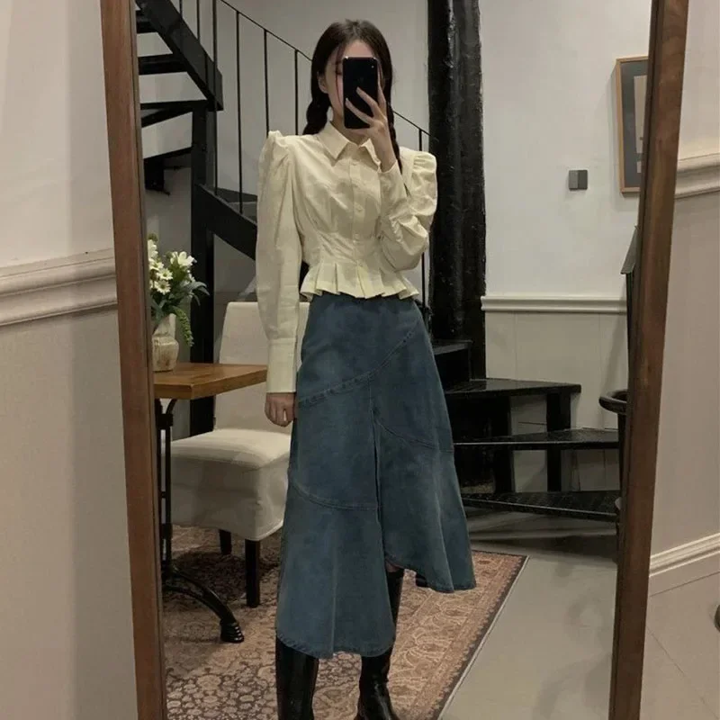 Lucyever корейские модные рубашки с пышными рукавами женские однотонные милые