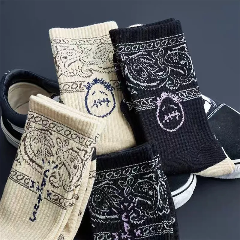 3 Pairs/box Men Socks Skate Crew Socks Women Sport TS Cactus Jack Bandanas Socks Streetwear Luxury Socks With print