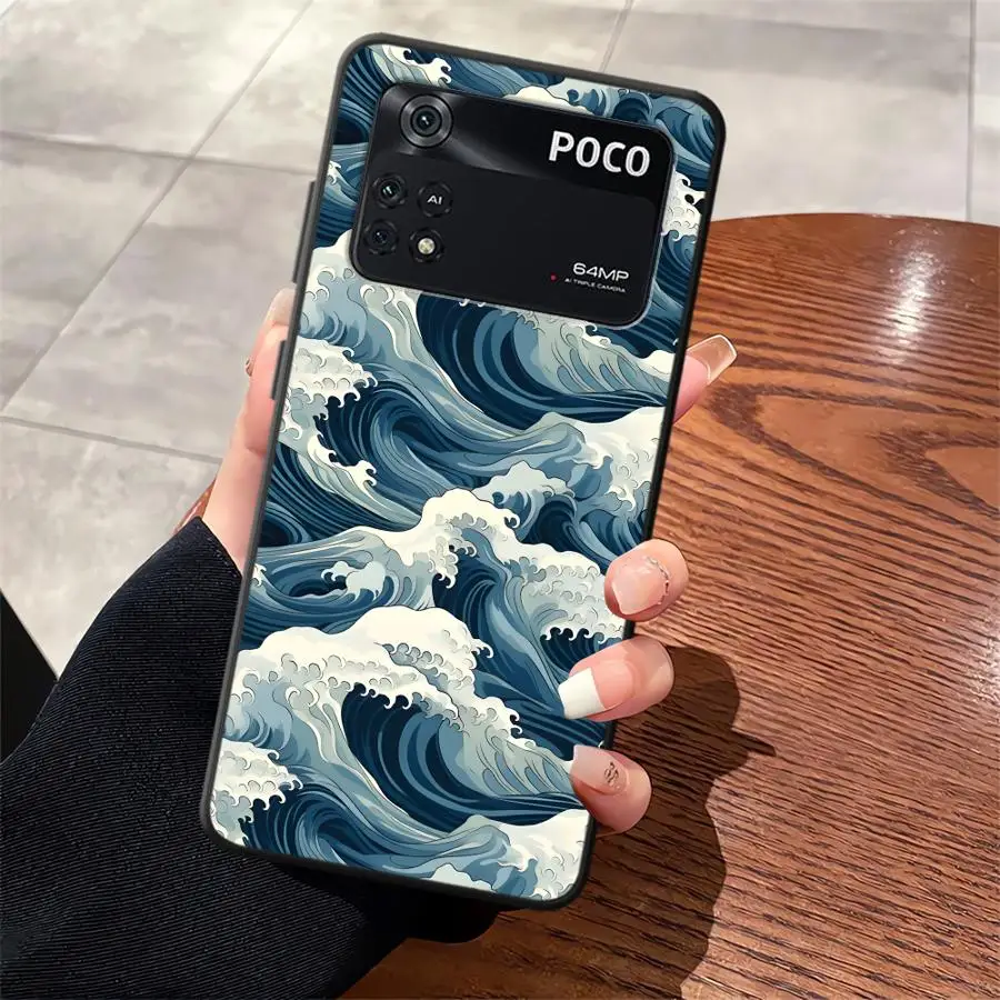 Фото Чехол для телефона Xiaomi Poco F8 X3 X4 X5 X7 Pro C71 C75 C61 F3 M5 C50 M3 M4 M7 F1 с мультяшным рисунком волны №5