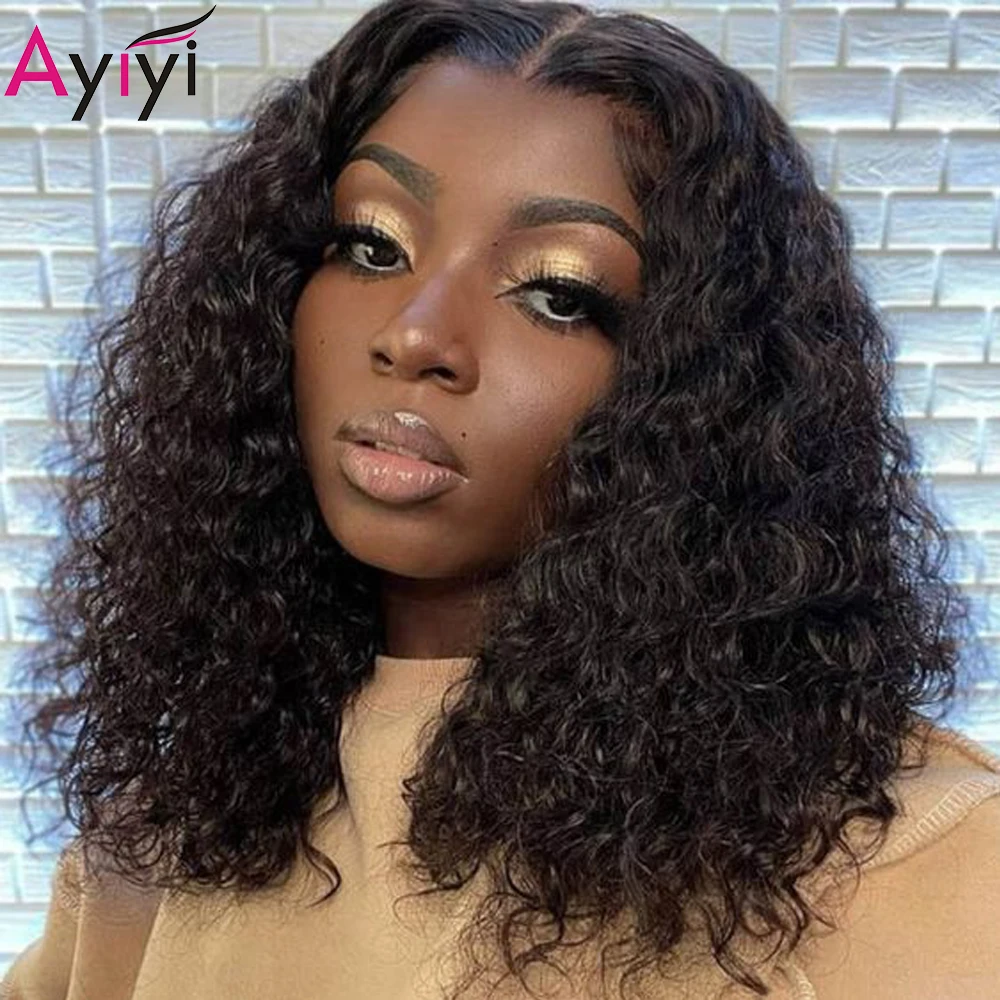 13X4 Deep Wave Bob Human Hair Wigs Lace Closure Deep Curly Short Bob Wigs Ayiyi Bob Wig Brazilian Lace Front Human Hair Wig