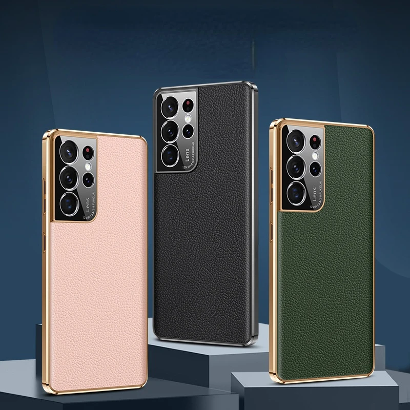 Чехол из натуральной кожи для Samsung Galaxy S22 ультра Чехлы роскошный кожаный чехол с