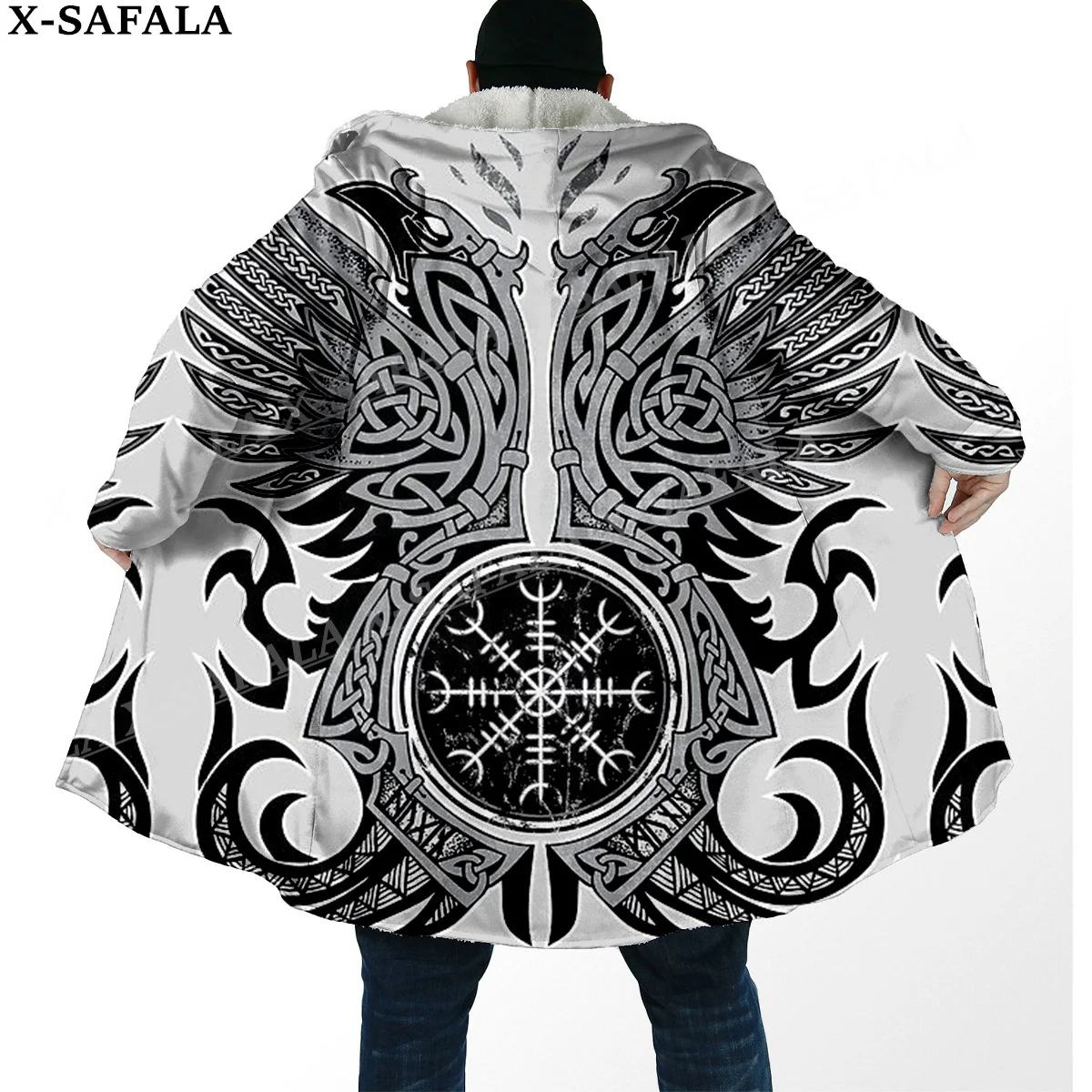Мужская ветрозащитная плащ с капюшоном и 3D-принтом в стиле викингов