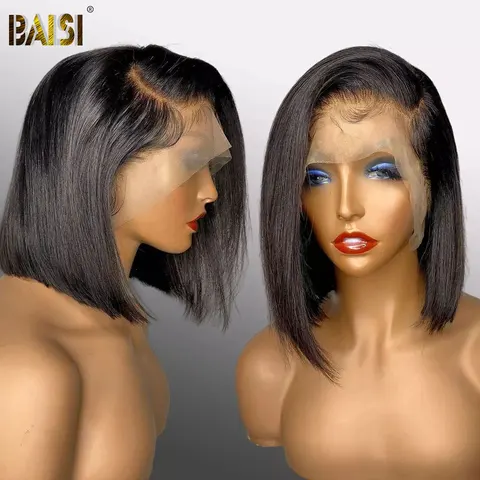 BAISI Волосы 13x4, короткие кружевные передние парики, прямые 180 плотные бразильские человеческие волосы, парик Боб, парик 4x4, парик на сетке