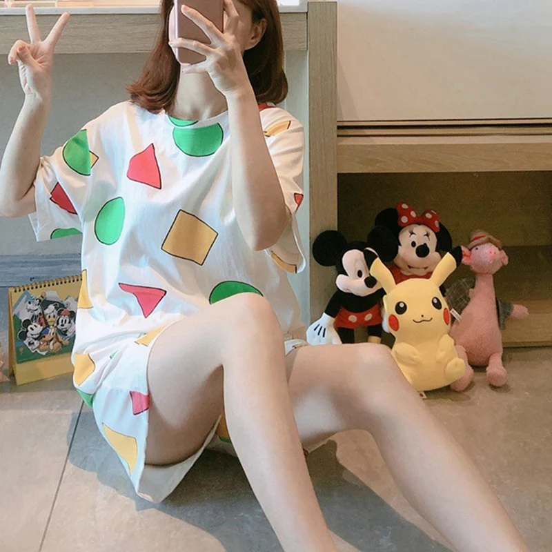 Pajamas Short-Sleeved Korean Cartoon Fresh And Thin Home Service 4-Piece White XXL