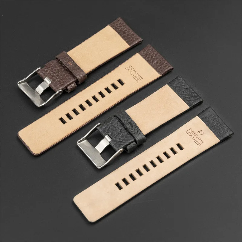 Genuine Leather Strap Litchi Grain Leather Pin Buckle 22mm 24mm 26mm 27mm 28mm for DZ1657 Men's Strap Accessories