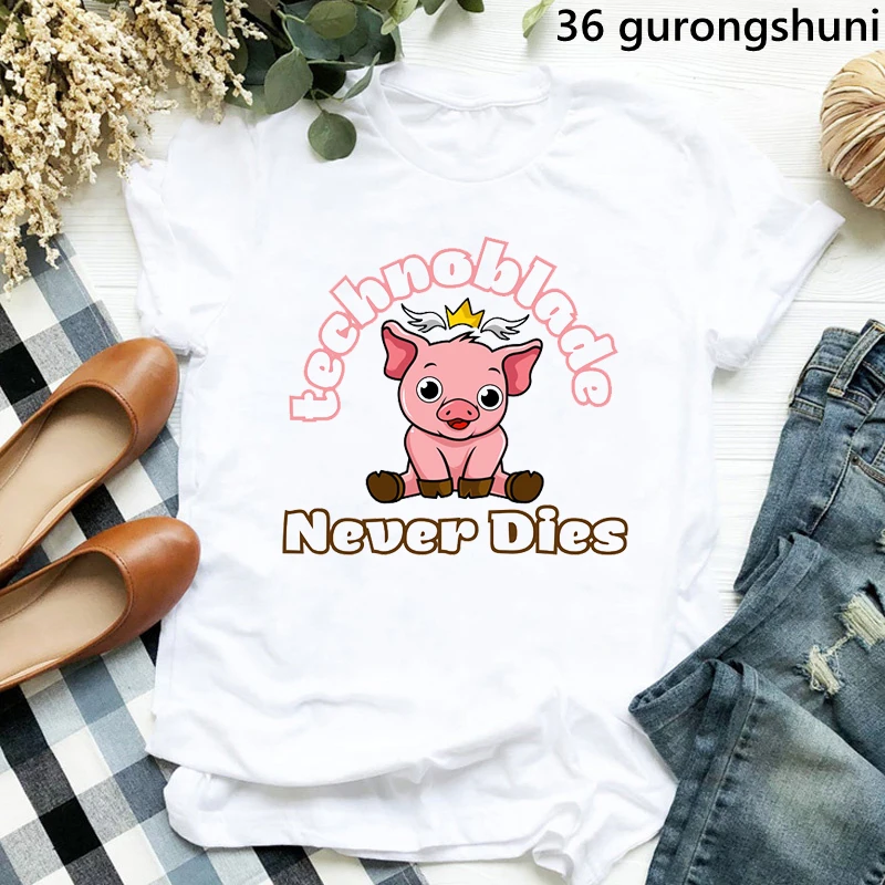 

Newest Technoblade Never Dies Cartoon Print Tshirt Girls Funny White Casual T Shirt Femme Harajuku Shirt Summer Fashion T-Shirt