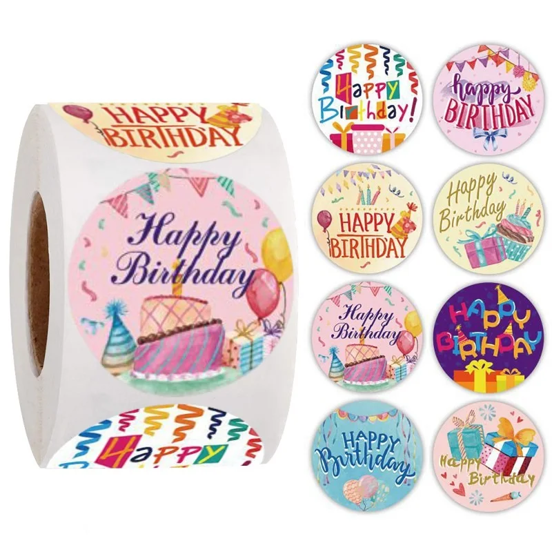 

50-500 шт., 1 дюйм, круглые наклейки на день рождения для творчества, милые канцелярские этикетки, различные наклейки для детей, для скрапбукинг...