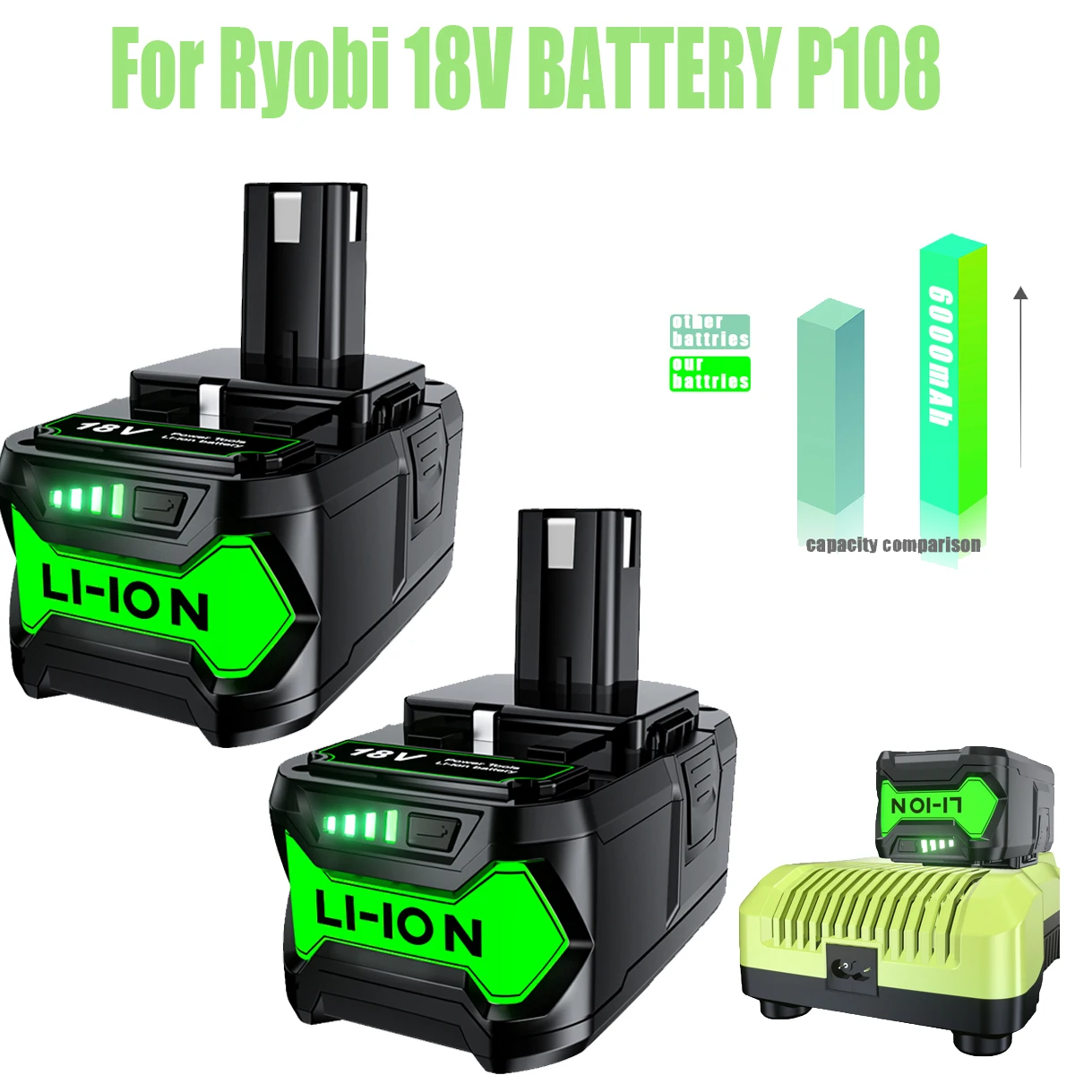 Аккумуляторная батарея 18 в для Ryobi P108, P102, P103, P104, P105, P109, сменная батарея, беспроводная дрель 6000 мА/ч, 18 в, для одного беспроводного инструмента