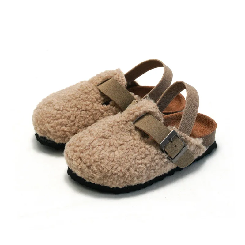 Children's Fleece Elastic Clogs Baby Boys Girls Plush Slipper Toddler Prewalker Footwear Winter Warm Soft Sole Shoes