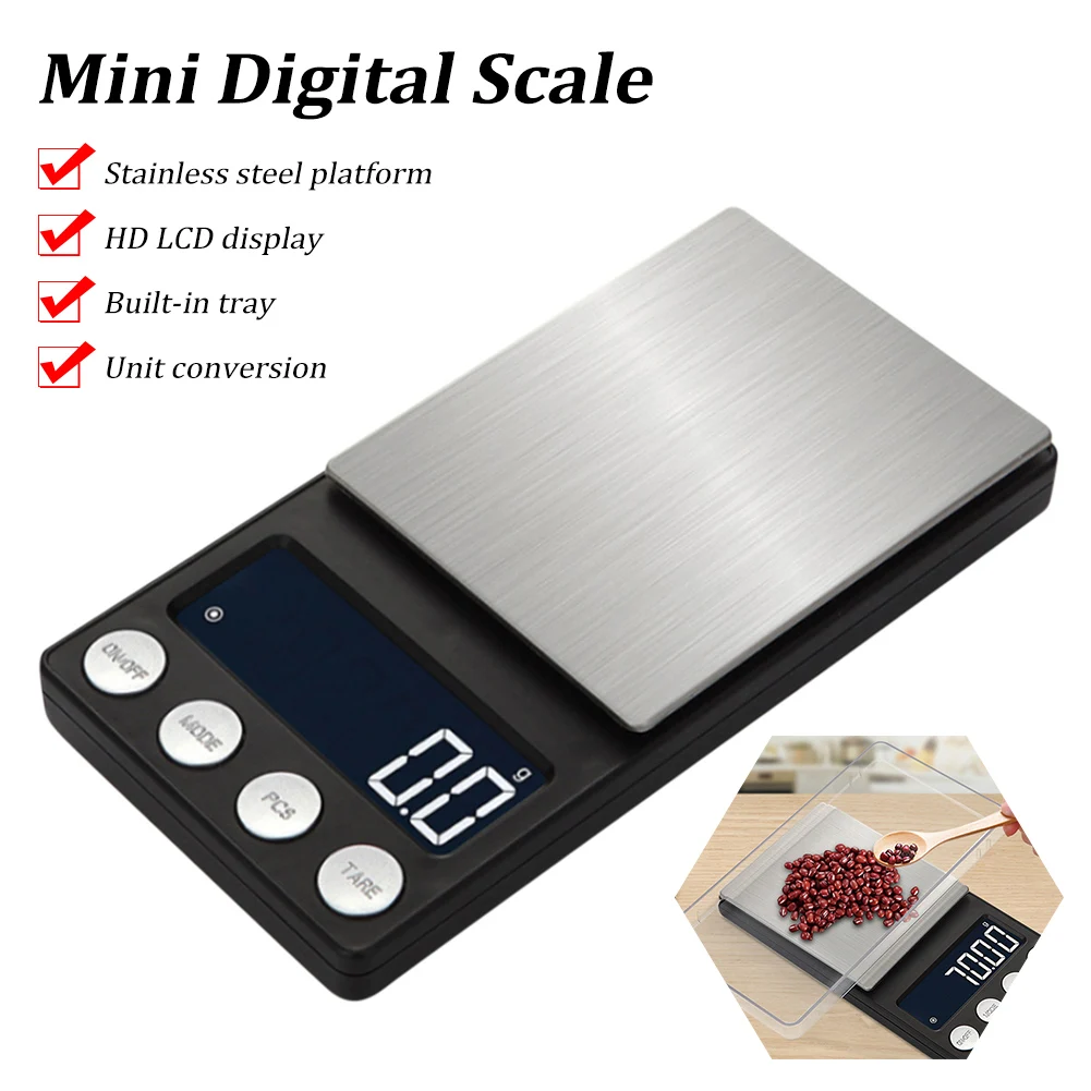 

Mini Digital Scale for Kitchen Battery Operated Stainless Steel High Precision G Oz 500g/0.01g 1000g/0.1g Cooking Baking Scale