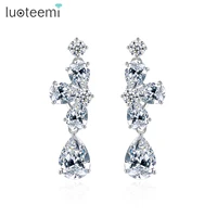 luoteemi drop cubic earrings for women half flower korean fashion jewelry aretes de mujer accessories for women wedding engageme