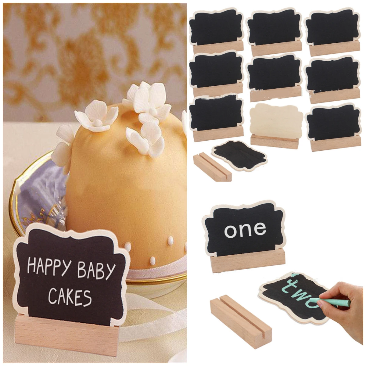 

10Pcs Small Blackboard Message Board Home Office Decoration Daily Moments Photo Memo Board Label Props Wooden Crafts Display