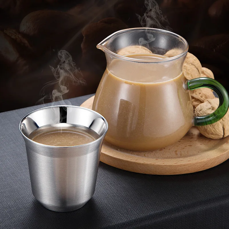 

Espresso Mugs Double Wall Stainless Steel Insulated Coffee Mugs Espresso Cups Set,80ml 160ml Set of 2,Last for Years Easy Clean