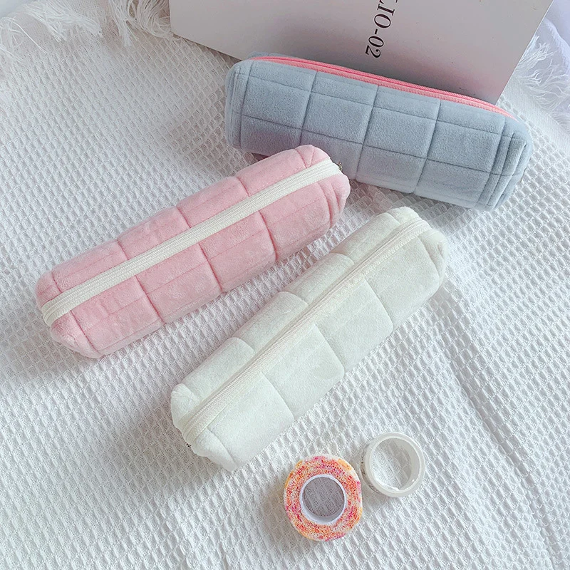 

New Kawaii Pencil Case Creative Pillow Bag Large Capacity Short fluff Bag for Girls School Supplies Stationery Box Cosmetic Bag