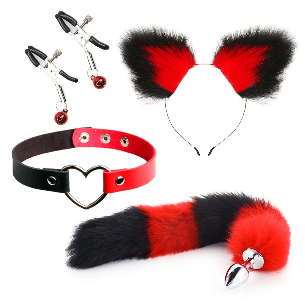 Cute Fox Tail Anal Plug Cat Ears Headbands Set Adult Games Nipple Clip Neck Collar Erotic Cosplay Sex Toys For Women Men |