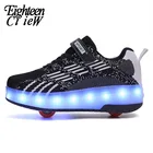 Кроссовки для мальчиков и девочек, светящиеся роликовые коньки со светодиодными колесами, зарядка через USB, Двойные колеса, размеры 28-40