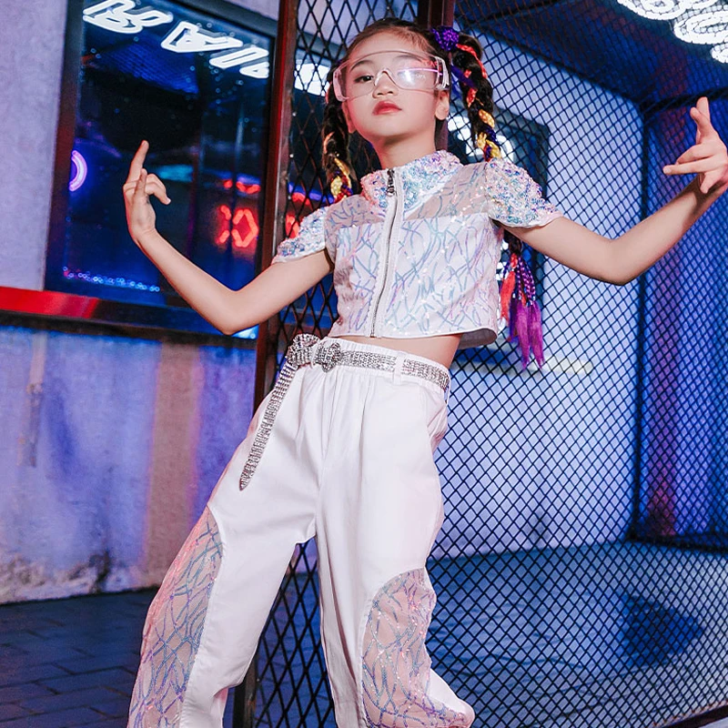 

Modern Street Dance Stage Performance Costumes Kids Sequin Suit Girls Festival Rave Outfits Hip Hop Jazz Dance Clothing