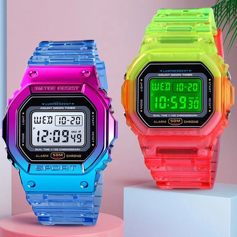 Fashion Transparent Digital Watch Square Women Watches Sports Waterproof LED Luminous Electronic Watch Reloj Mujer Clock