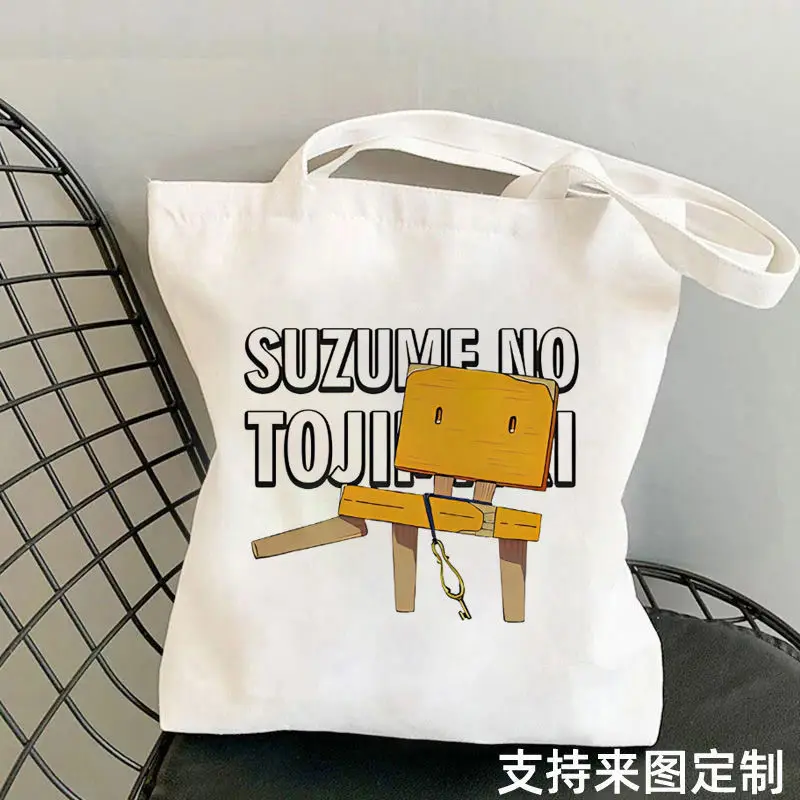 

Suzume No Tojimari Tote Bags Japanese Anime White Cat Cute Shopping Bag Canvas Student Tote Bag Handbags Harajuku Shoulder Bags