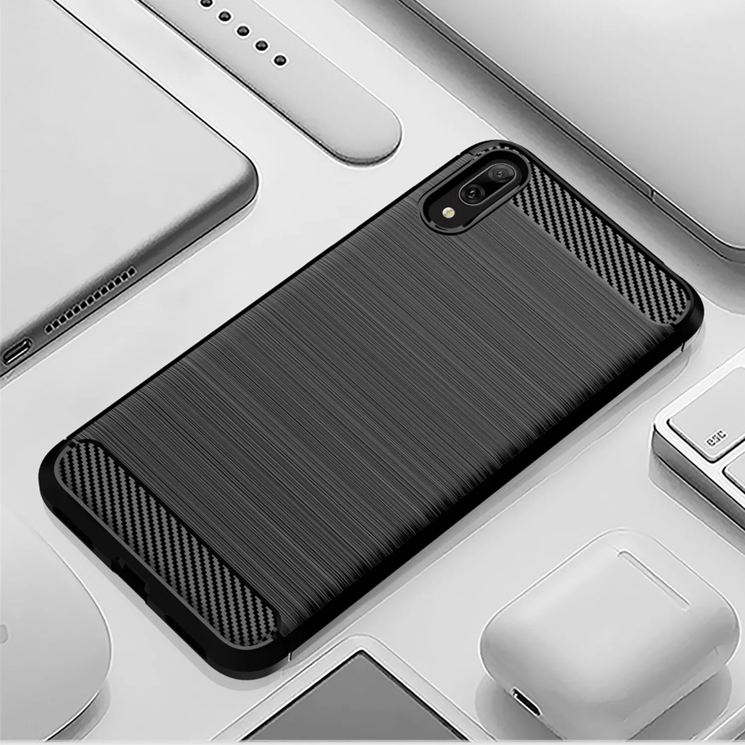 Углеродное волокно Huawei 2017 Y7prime противоударный силиконовый чехол для телефона Y7 Pro