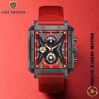 2022 new lige men watches top brand luxury hollow square sport watch for men fashion silicone strap waterproof quartz wristwatch