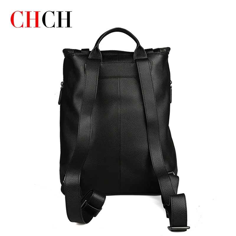 CHCH Men's Large 100%Leather Antitheft Travel Backpack Men Black Bagpack Boy Big Capacity Male Leisure Bag