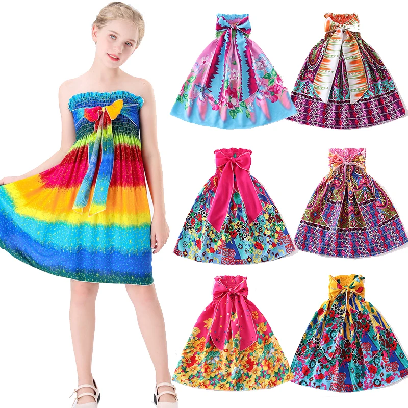 Платье детское летнее хлопковое с воротником-стойкой и бантом