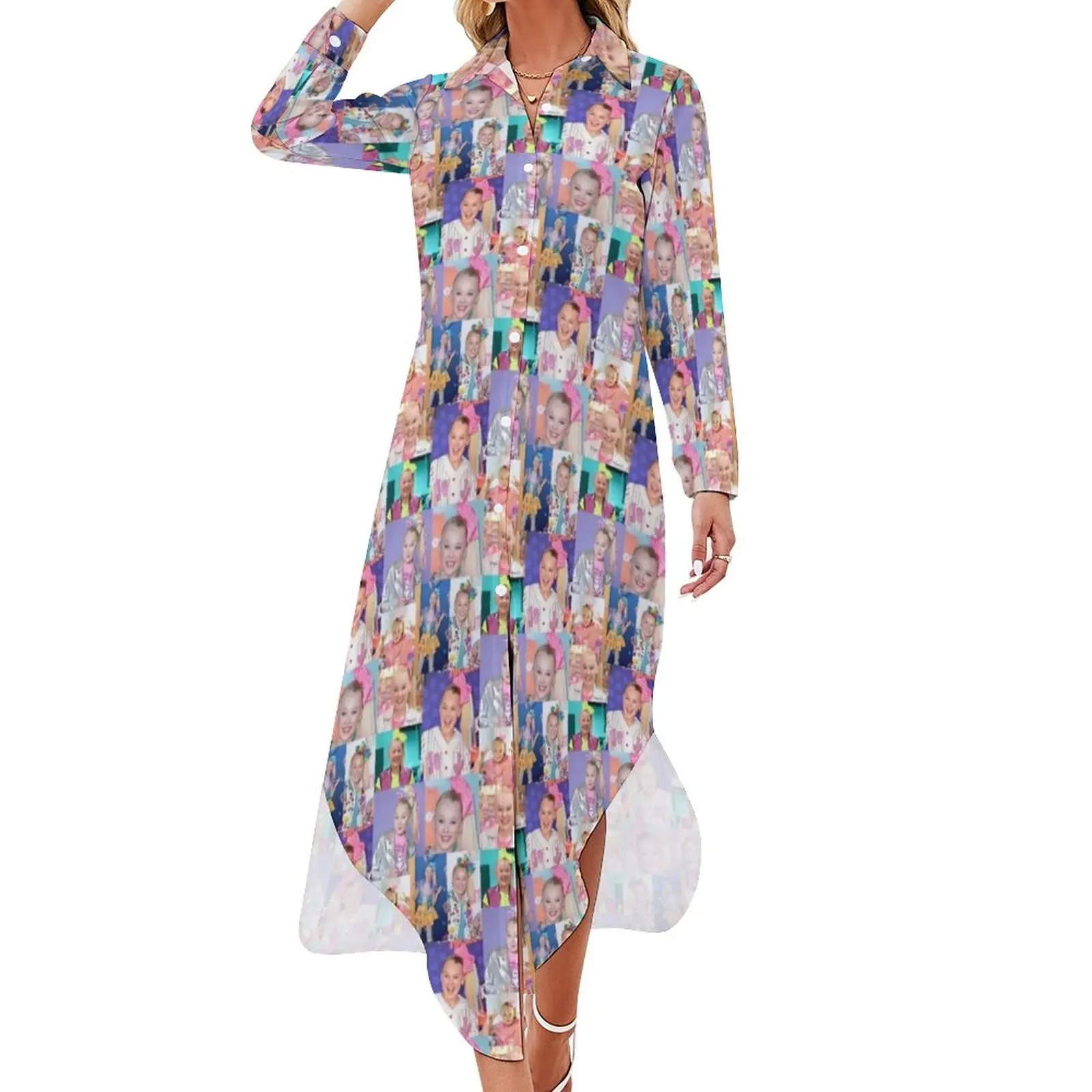 

Jojo Siwa Design Casual Dress Cute Memes Art Streetwear Dresses Sexy V Neck Beach Chiffon Dress Long Sleeve Vestidos Big Size