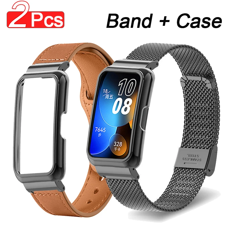Кожаный браслет, металлический чехол для Huawei Band 8 7 6 Pro, защитный чехол для ремешка часов, чехол для Honor Band 7 6, корпус для ремешка часов