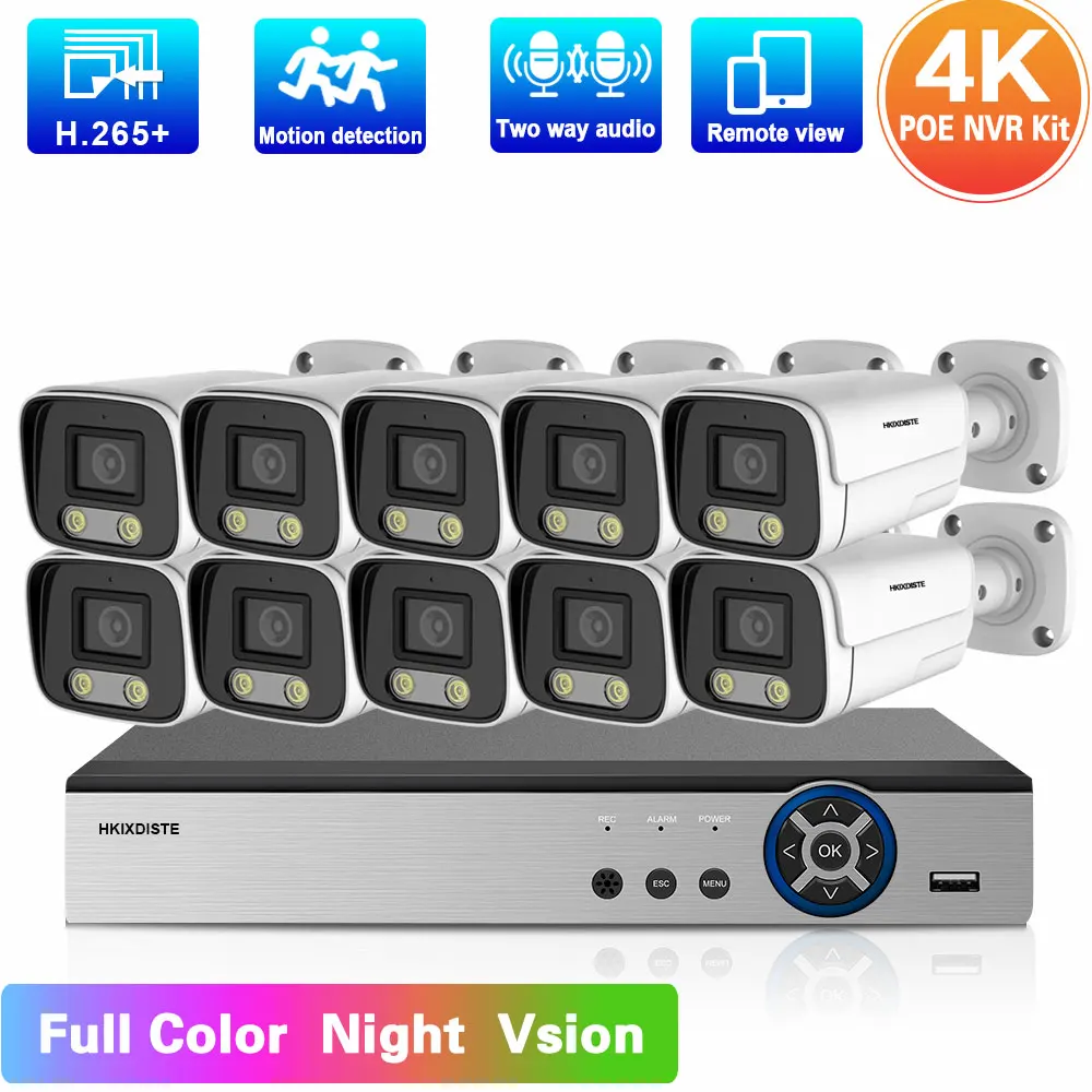 

Сетевая система видеонаблюдения 8MP Ultra HD POE 4K 10CH POE NVR Kit наружная цветная камера ночного видения CCTV комплект 8CH