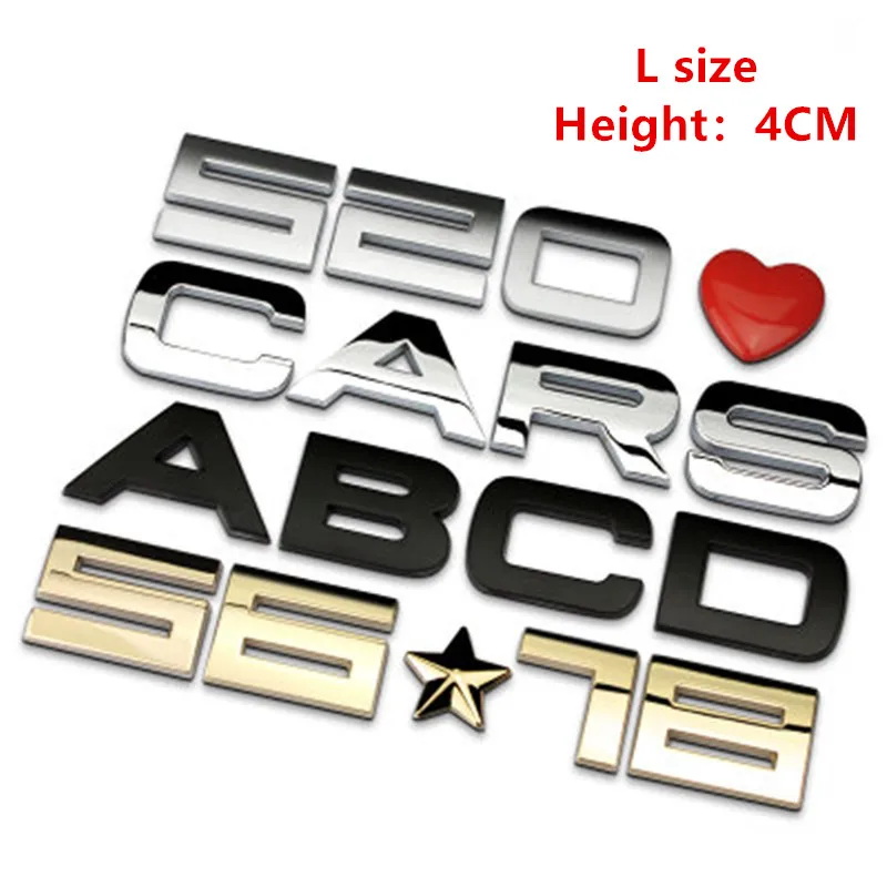 3D Metal Alphabet Silver Badge Chrome Silver Letters Numbers Logo Car Stickers Automobiles Car Accessories Stickers Decoration