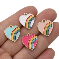 5pcs gold plated enamel rainbow heart charm pendant for jewelry making bracelet necklace earrings diy accessories findings