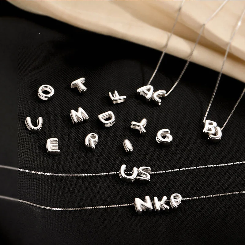 925 Sterling Silver Letter Beads Silver Charms A-Z Necklace DIY Beads Initial Alphabe Letter Beads Fit For Women Bracelet Making
