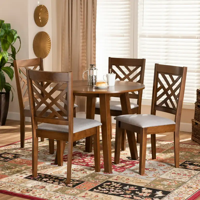

and Contemporary Grey Fabric Upholstered and Walnut Brown Finished Wood 5-Piece Dining Set