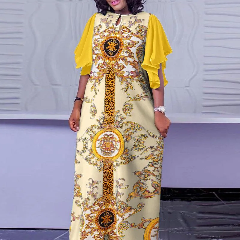 

Африканские платья для женщин, летние новые Дашики, элегантное женское Платье макси с принтом, свободная мусульманская абайя, шикарная мода, с оборками на рукавах
