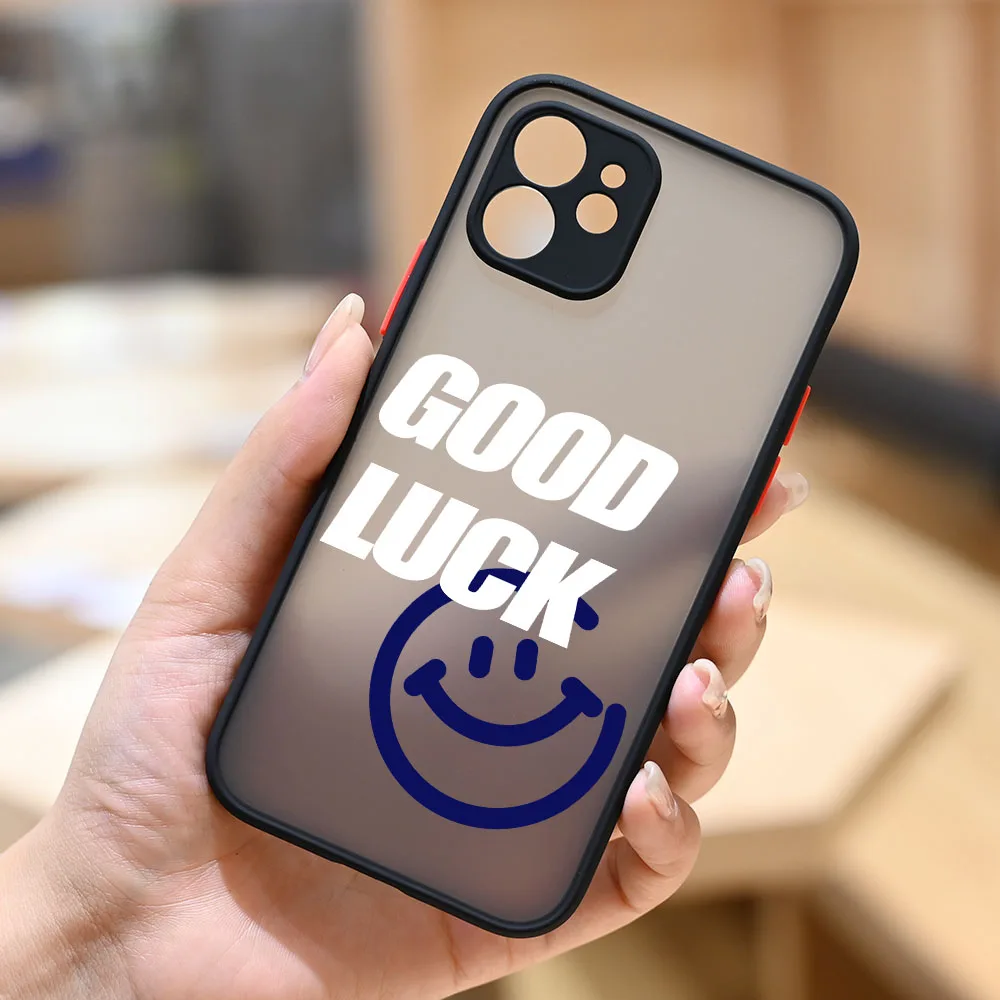 

Happy Smiley Good Luck Crystal Phone Case for iPhone 7 8 Plus 6s X XS Max XR SE20 12 13 11 Pro MAX Mini Back Cover Fundas Shells